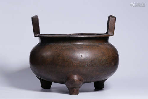 BRONZE CAST TRIPOD CENSER WITH HANDLES