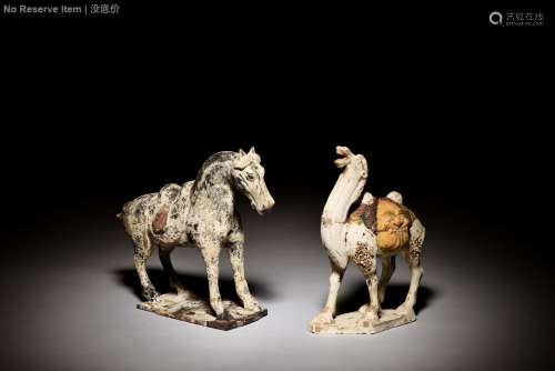 TWO POTTERY FIGURES OF HORSE AND CAMEL