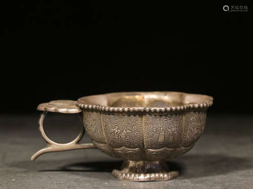 SILVER FILIGREE CARVED AND LOBED 'PEOPLE' FLORIFORM CUP