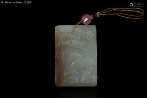 JADE CARVED 'PINE TREE AND HORSE' RECTANGULAR ORNAMENT