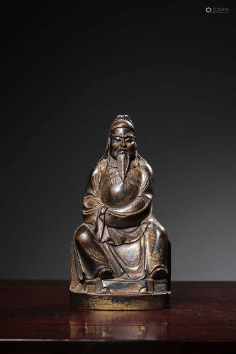 GILT BRONZE CAST 'GUANG GONG' SEATED FIGURE