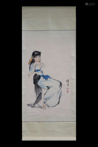 LIU JIYOU: INK AND COLOR ON PAPER PAINTING 'LADY'