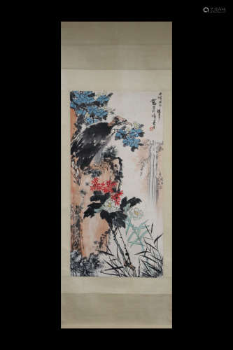 PAN TIANSHOU: INK AND COLOR ON PAPER PAINTING 'FLOWERS AND BIRD'