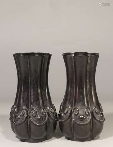 PAIR OF ZITAN 'RUYI' LOBED VASES