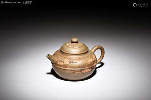 YIXING ZISHA 'LANDSCAPE SCENERY & CALLIGRAPHY' TEAPOT