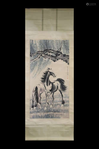 XU BEIHONG: INK AND COLOR ON PAPER PAINTING 'HORSES'