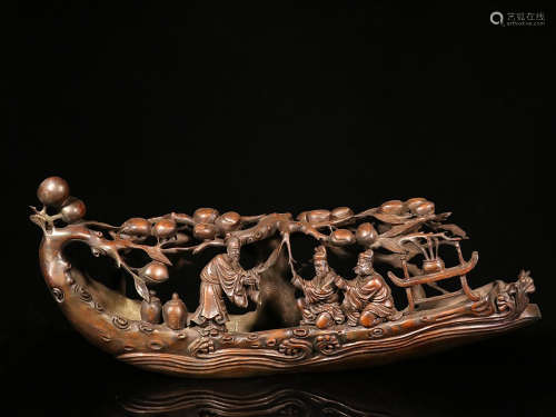 BAMBOO OPENWORK CARVED 'FISHING BOAT' FIGURE
