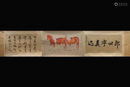 LANG SHINING: INK AND COLOR ON PAPER HORIZONTAL HANDSCROLL 'HORSES'