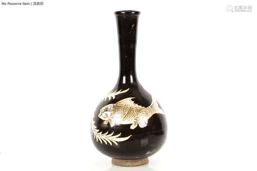 BLACK GLAZED 'FISH' VASE