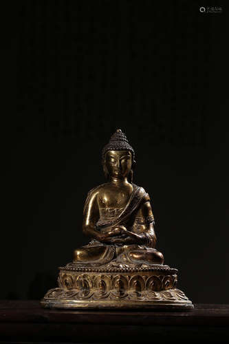 GILT BRONZE CAST BHAIṢAJYAGURU SEATED FIGURE