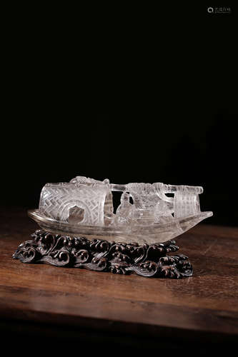 NATURAL CRYSTAL CARVED 'FISHING BOAT'