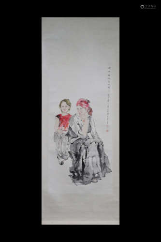 YUAN SHENGZHONG: INK AND COLOR ON PAPER PAINTING 'LADY'