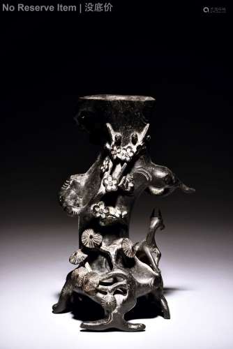 A CHINESE CARVED IRON PLUM BLOSSOM TREE TRUNK