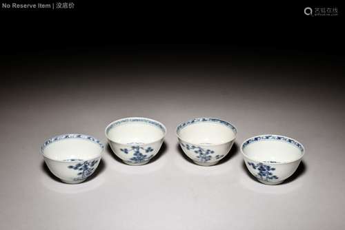 SET OF FOUR BLUE AND WHITE WINE CUPS