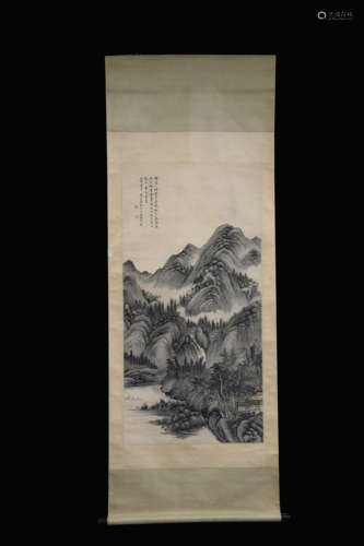 WU TONG: INK ON PAPER PAINTING 'LANDSCAPE SCENERY'