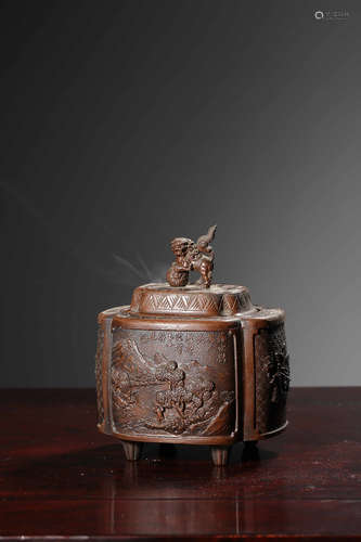 BRONZE CAST OPEN MEDALLION 'SCENERY' INCENSE BURNER