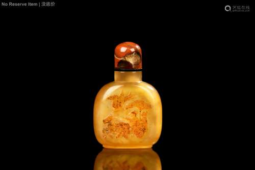 AGATE CARVED 'CARRIAGE' SNUFF BOTTLE