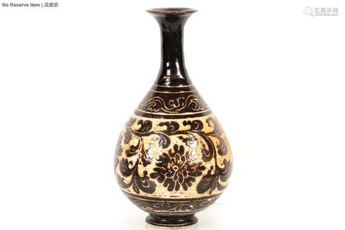 BLACK GLAZED 'FLOWERS AND VINES' VASE