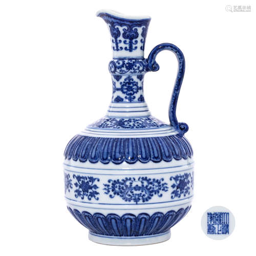 A CHINESE BLUE AND WHITE FLORAL PORCELAIN FLOWER WATERING