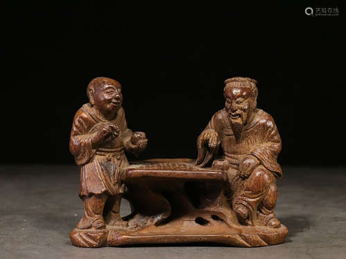 BAMBOO CARVED 'GAME OF WEIQI' FIGURAL GROUP