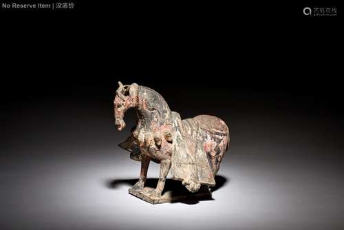 POTTERY AND PAINTED WAR HORSE FIGURE