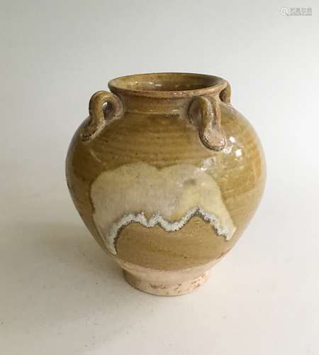 BROWN GLAZED JAR WITH FOUR HANDLES