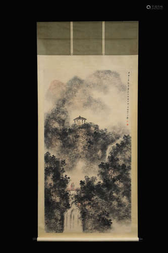 FU BAOSHI: INK AND COLOR ON PAPER PAINTING 'LANDSCAPE SCENERY'