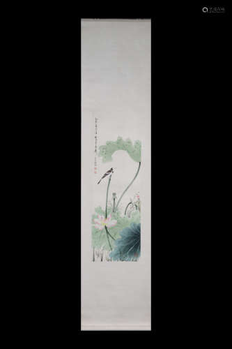 XIE ZHILIU: INK AND COLOR ON PAPER PAINTING 'FLOWERS AND BIRDS'