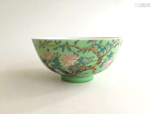 FAMILLE ROSE AND GREEN GROUND 'FLOWERS' BOWL