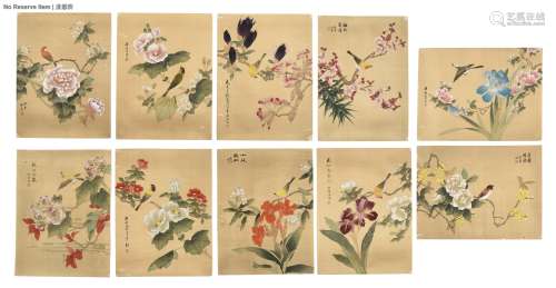 SHI ZHOU: TEN INK AND COLOR ON SILK PAINTINGS 'FLOWERS AND BIRDS'