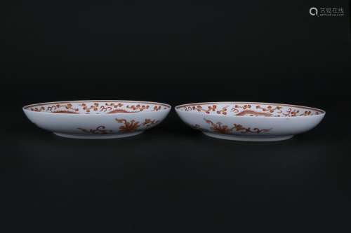 A Pair Red Glazed Porcelain 