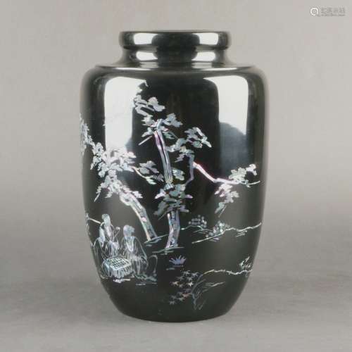 A Mother-Of-Pearl Inlaid Black Lacquer Vase