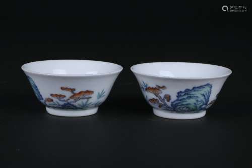 A Pair Of Dou-Cai Porcelain Cup