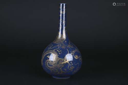 A Blue-Glazed Gilt-Decorated Porcelain Vase