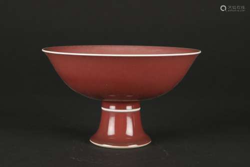 A Red Glazed Porcelain Stem Bowl