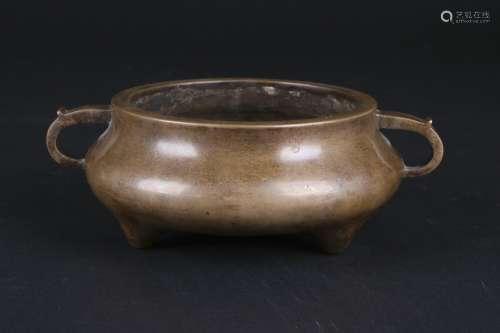 A Bronze With Ear Shaped Handled Censer