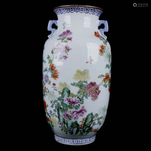 A Famille Rose Porcelain Lantern Shaped Vase
