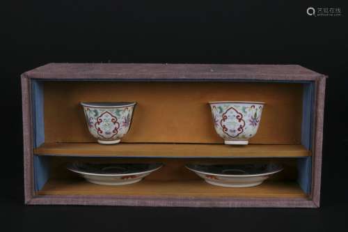 A Pair Of Famille Rose Porcelain Trays And Cups