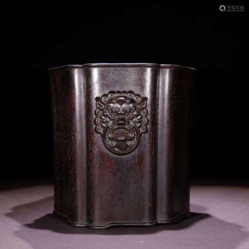 A Chinese Red Sandalwood Carved Brush Pot