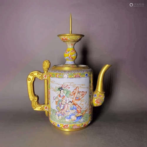 A Chinese Gild Copper Enamel Painted Pot