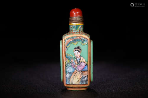 A Chinese colored drawing Figure Glassware Snuff Bottle
