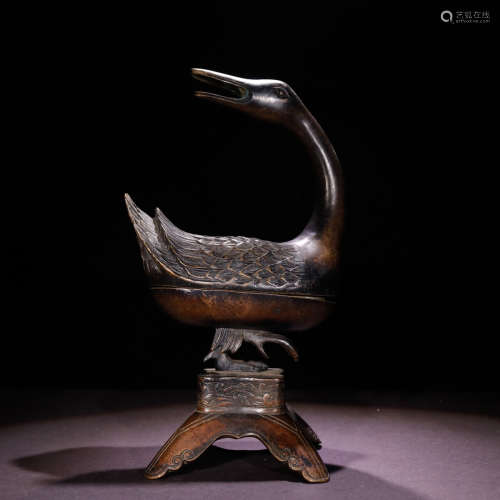 A Chinese Copper Duck Shaped Aromatherapy Censer