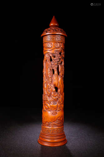 A Chinese Boxwood Carved Aromatherapy Tube