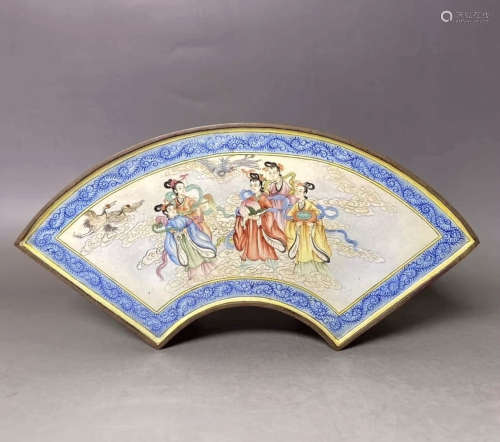 A Chinese Copper Women Painted Fanshaped Jewel Case