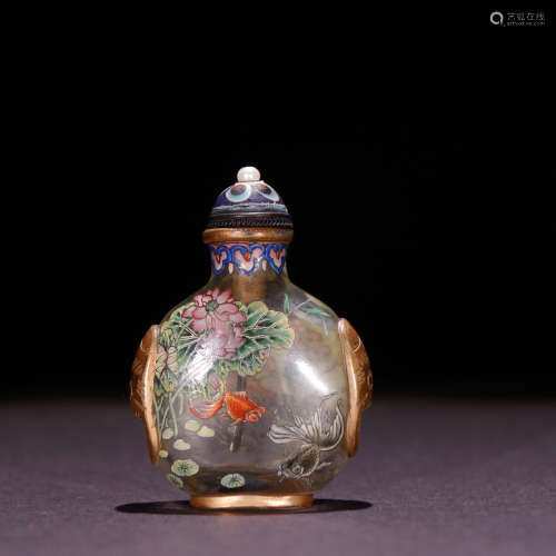 A Chinese Colored drawing Lotus Glass Snuff Bottle