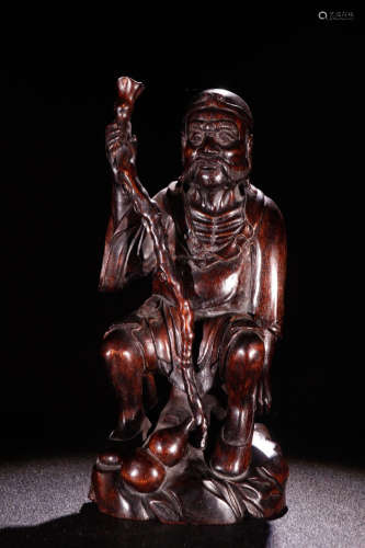 A Chinese Eaglewood Carved Bodhidharma Statue Ornament