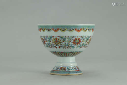 A Chinese Doucai Floral Porcelain Standing Cup