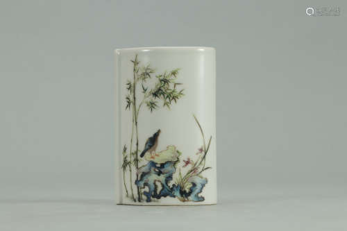 A Chinese Famille Rose Painted Porcelain Brush Pot
