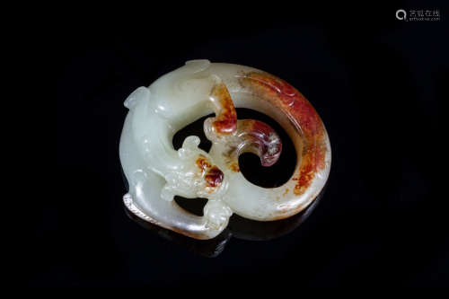 A Chinese Carved Hetian Jade Beast Ornament