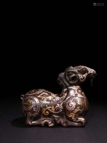 A Chinese Gold and Silver Inlaying Copper Sheep Ornament